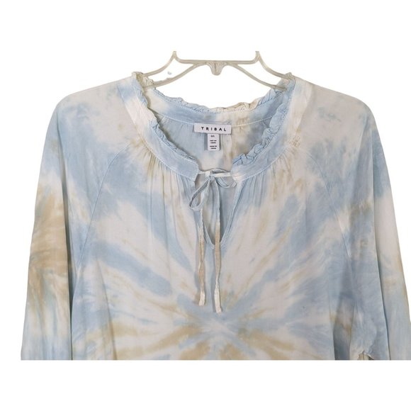 Tribal Tunic boho gyspy long sleeve light colored tie dye blouse tunic size L - Picture 3 of 8